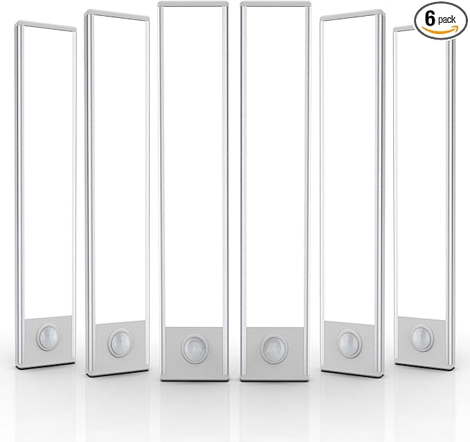 6-Pack Wireless Under Cabinet Lights, 32 LED Rechargeable Motion Sensor Lights, Magnetic Stick-On Closet Lights for Kitchen, Counter, Stairs & Home, 8-Inch, White