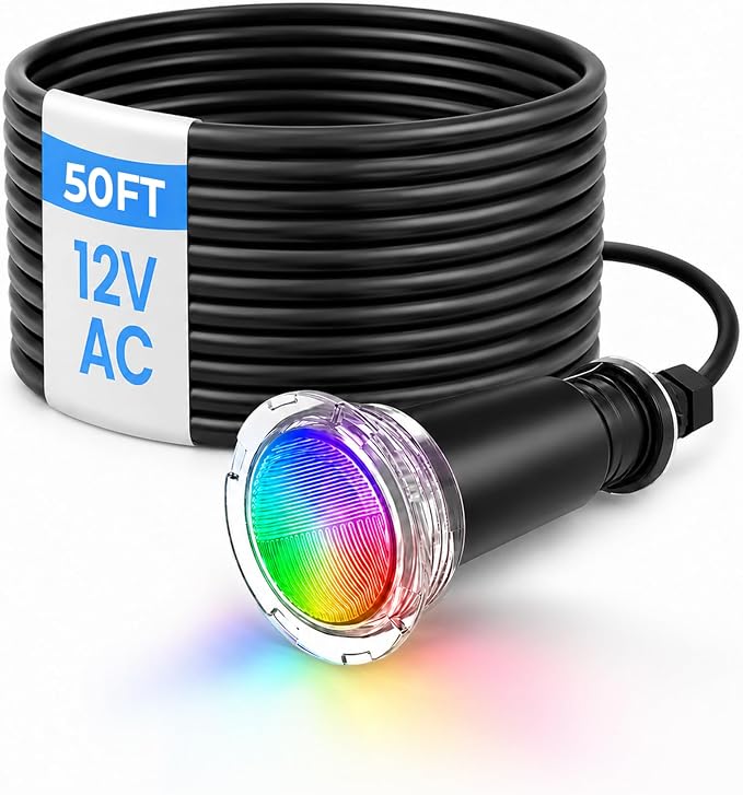 1.5-Inch RGBW LED Pool Light, 50FT Cord, 12V AC Color-Changing Underwater Light, IP68 Waterproof Inground Pool & Spa Light, Replacement for Pentair GloBrite/MicroBrite